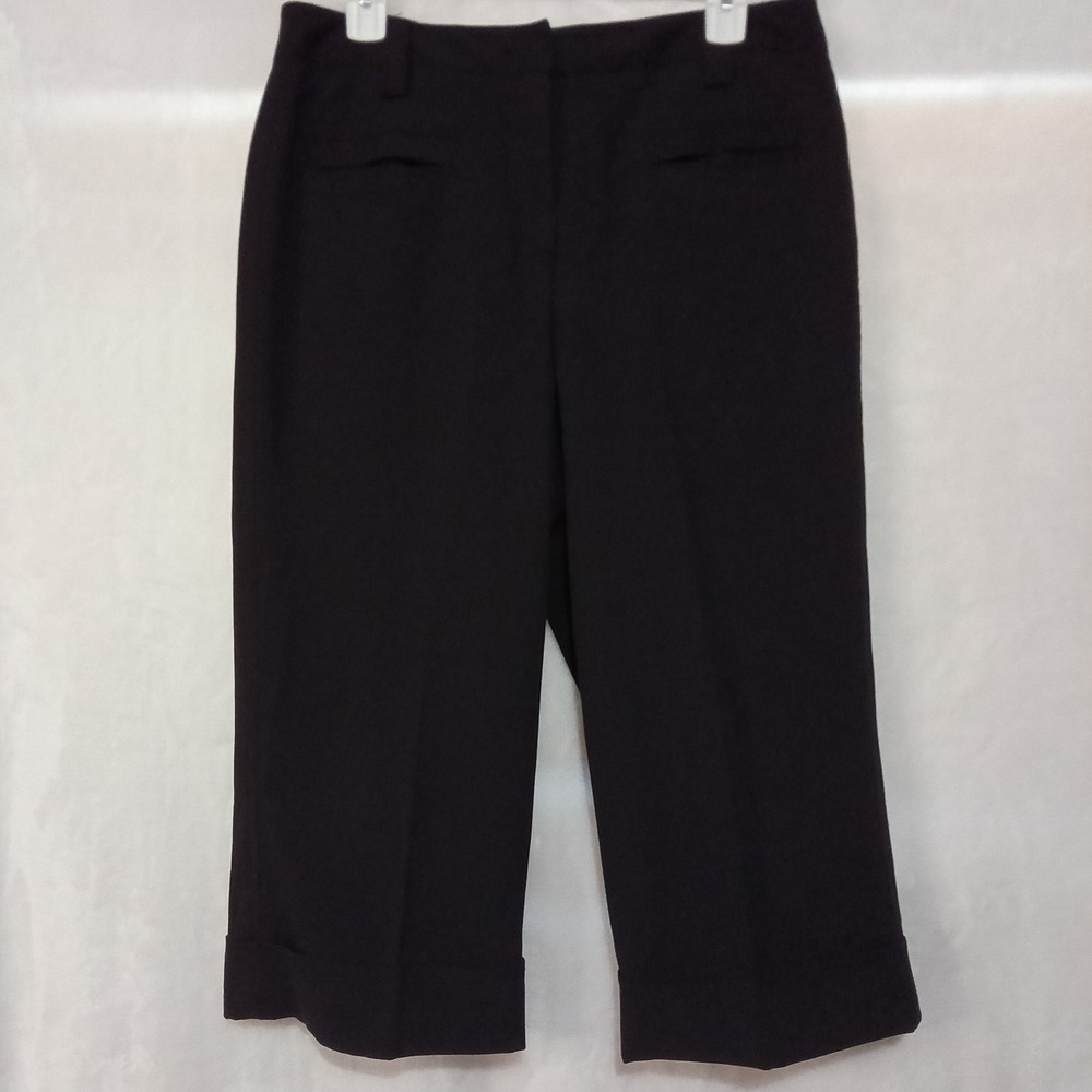 Larry Levine Stretch Black Cropped Cuffed Dress Pants Trousers Womens 10